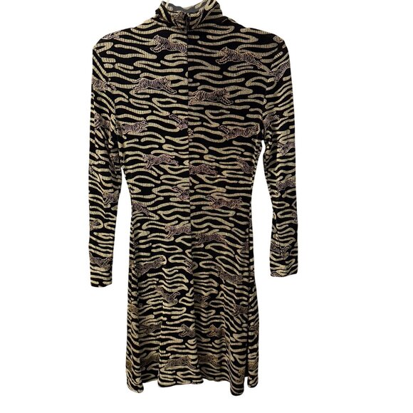 Joseph Ribkoff vintage Black & Gold Tiger Print Long Sleeve Turtleneck Dress Siz - Picture 10 of 12